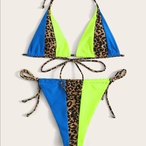 Color Block Triangle Tie Side Bikini Swimsuit